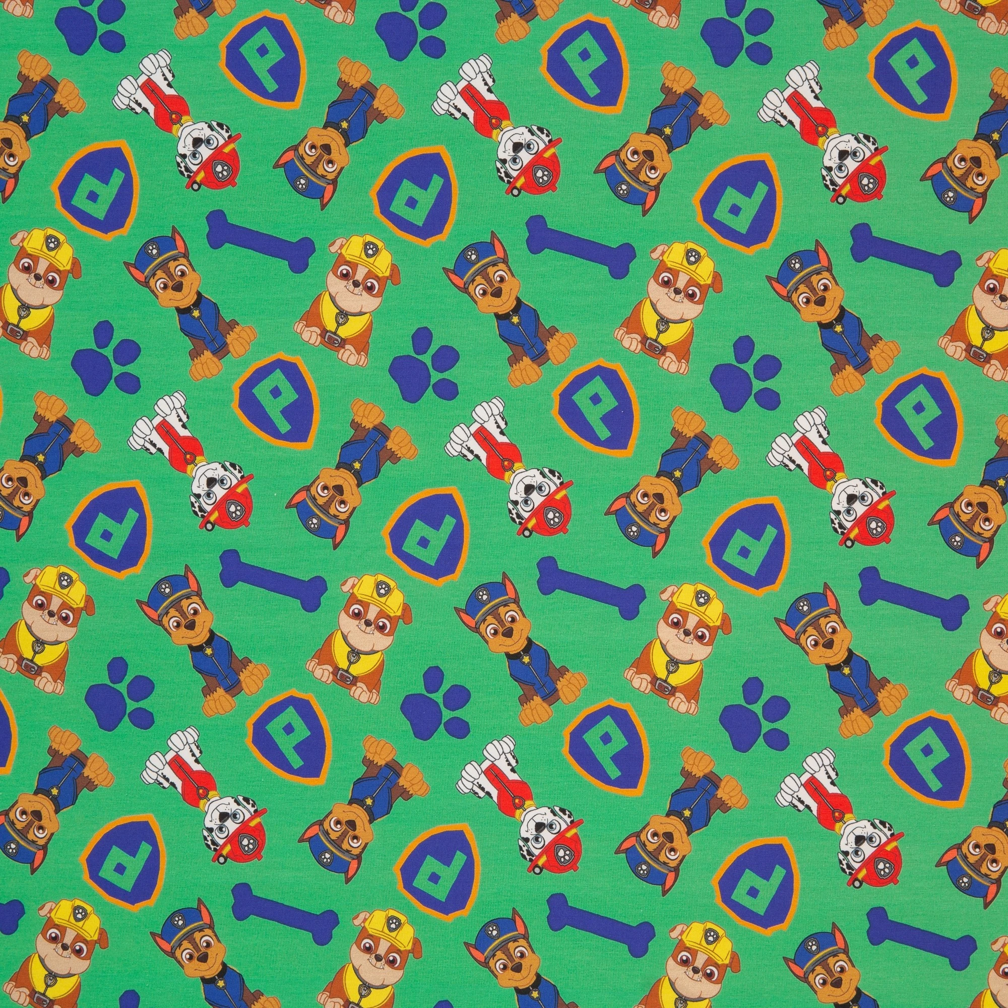 Jersey Stoffe Paw Patrol grün Marshall Rubble Chase