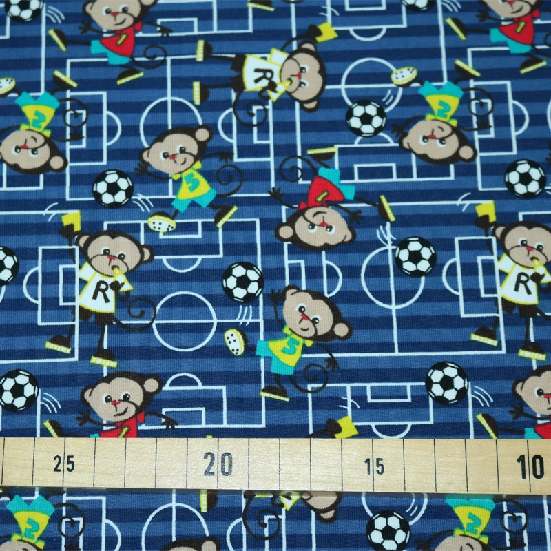 Jersey Stoffe Fussball Äffchen blau