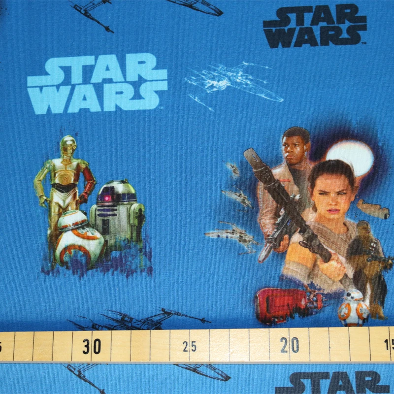 Jersey Stoff Star Wars R2D2 C3PO blau