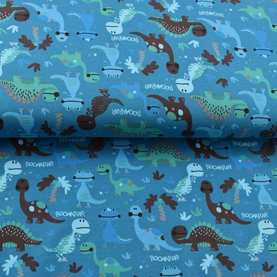 Jersey Stoffe Dinos Rooaarrr petrol