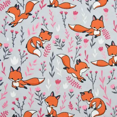 Jersey Stoffe Füchse Fuchs hellgrau 0,26m