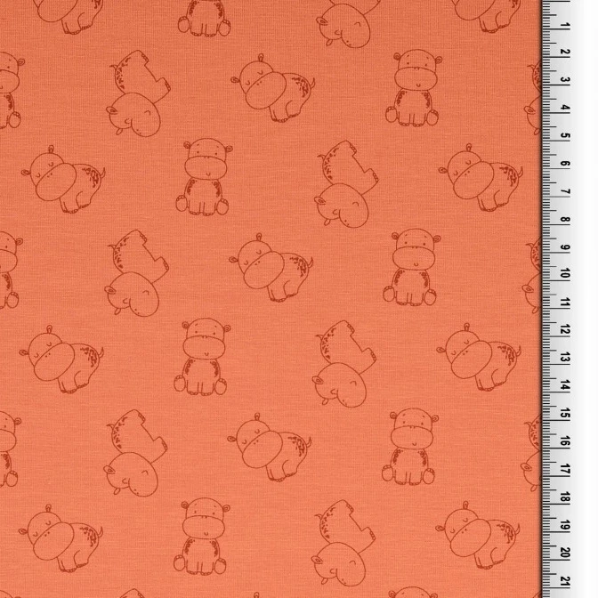 Jersey Stoffe Happy Hippo Flusspferde Nilpferd rotbraun