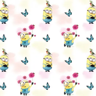 Jersey Stoffe  Minions Schmetterlinge Vogel