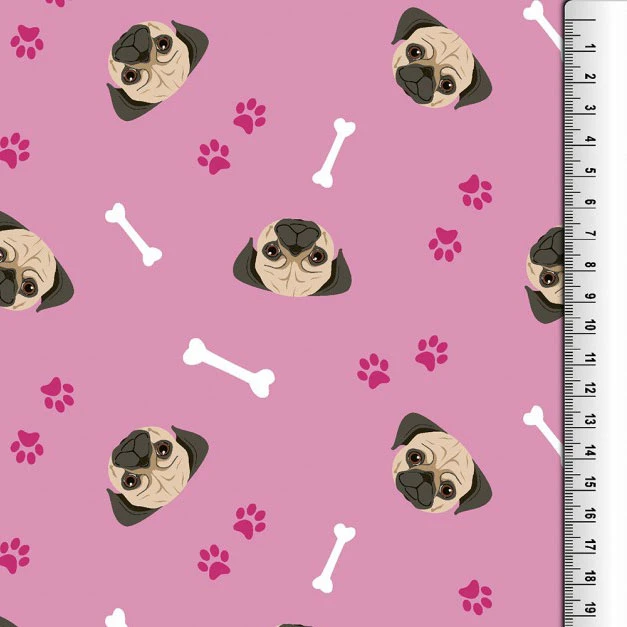 Jersey Stoffe Hunde Mops pink 