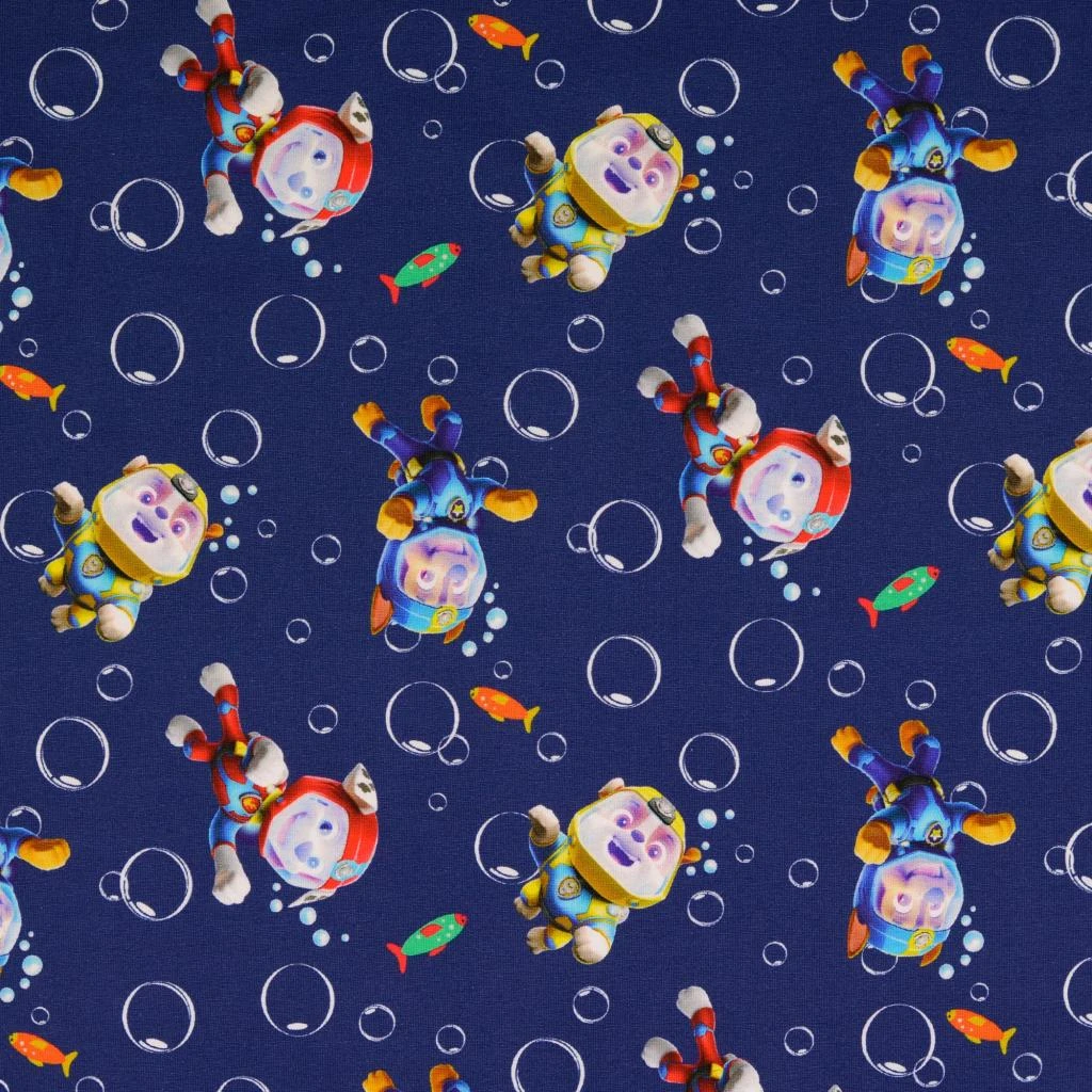 Jersey Stoffe Paw Patrol dunkelblau unterwasser