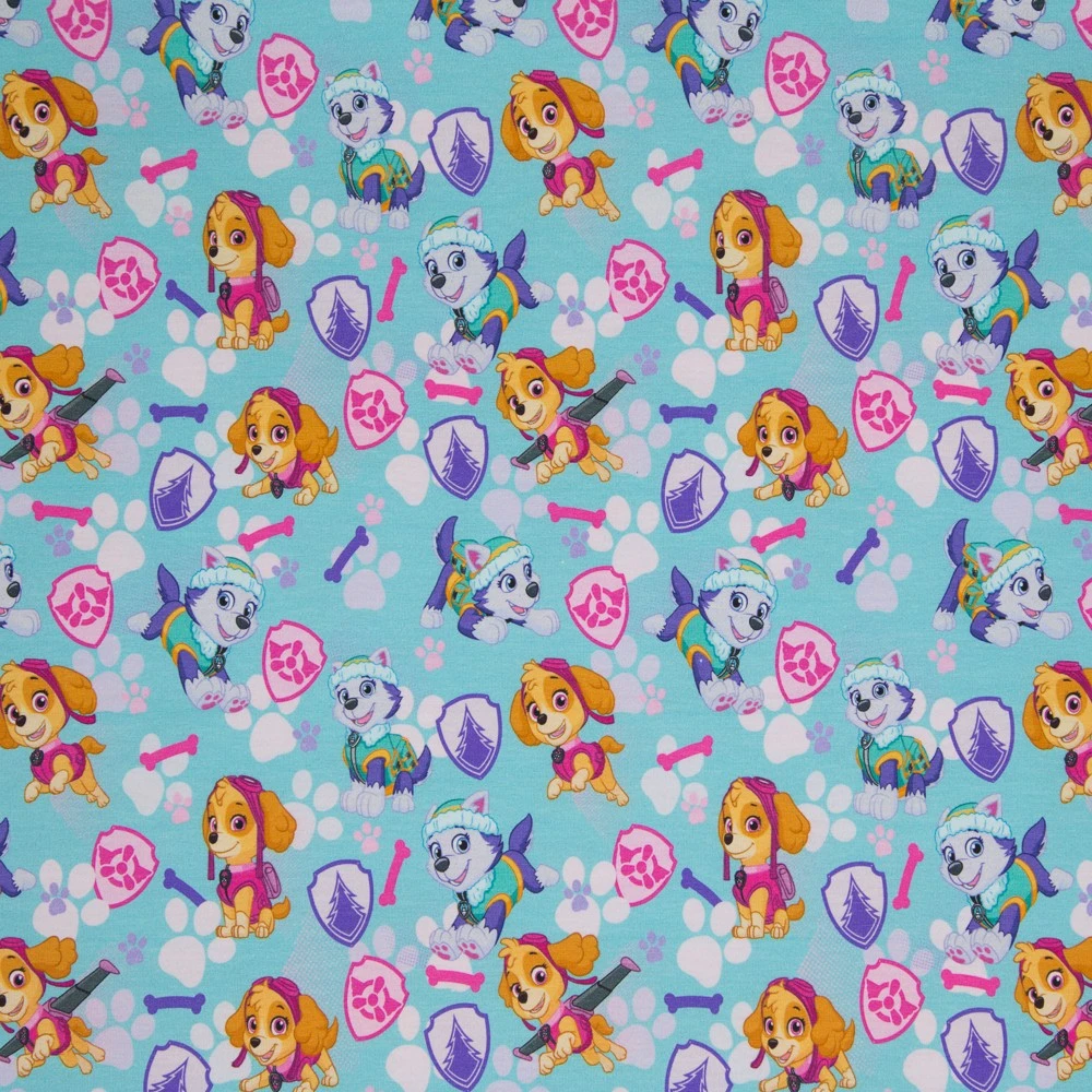 Jersey Stoff Paw Patrol hellblau rosa