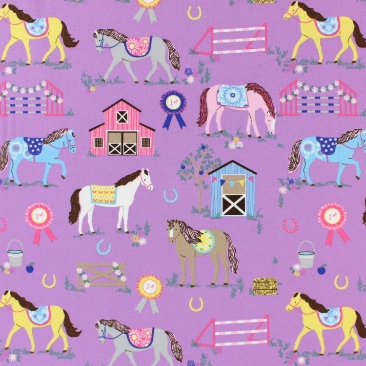 Jersey Stoff Ponyhof lila