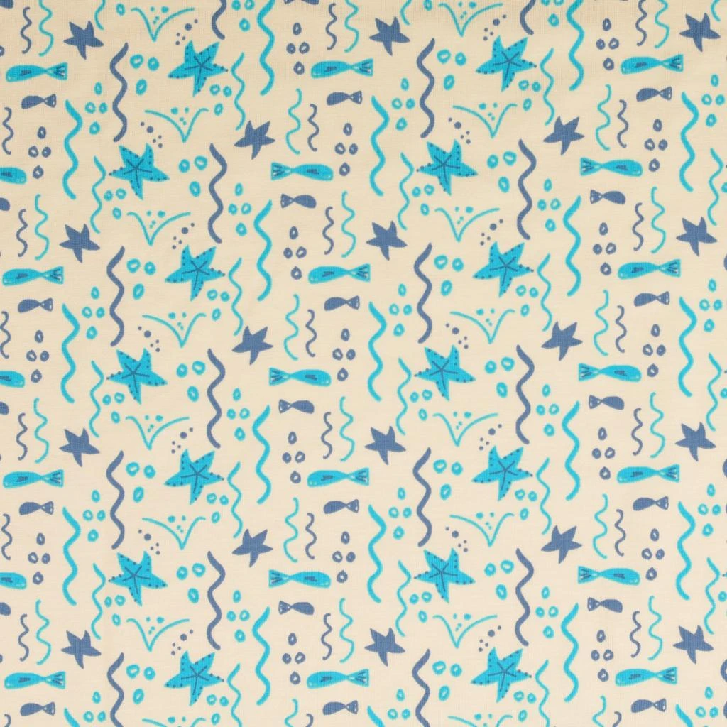 Jersey Stoffe Seestern Fisch blau beige