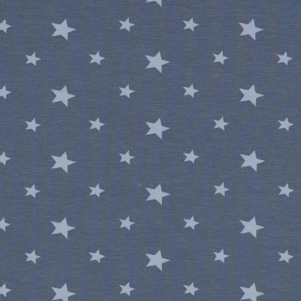 Jersey Stoff hellblaue Sterne auf dunkelblau