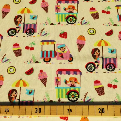Jersey Stoffe Sommer Eisverkäufer beige