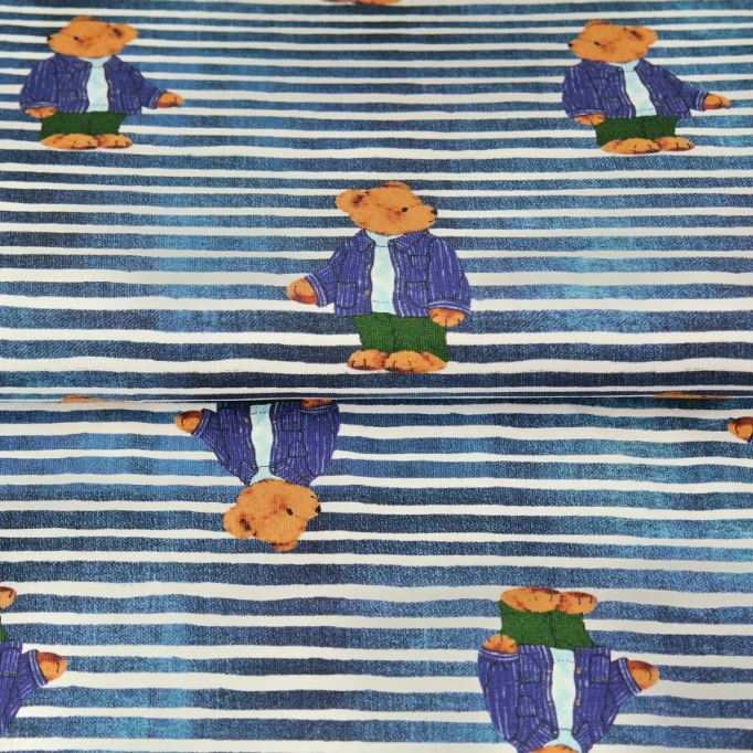 Stenzo Jersey Stoffe Teddy Bär jeans blau 0,32m