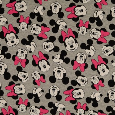 French Terry Stoff Disney Minni und Micky Maus melange rosa grau