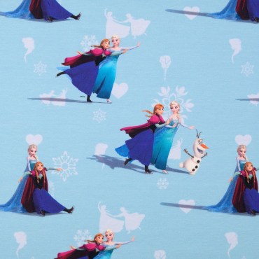 Jersey Stoffe Disney Frozen Anna und Elsa hellblau 0,35m